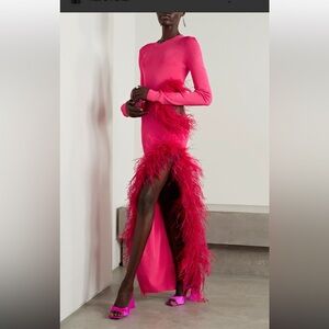 LAPOINTE
Shiny Viscose Cut-out Dress With Feathers In Cerise